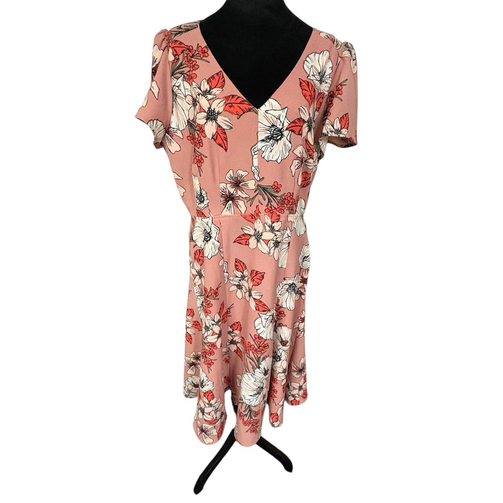 Ivanka Trump Women's Floral Midi Dress Size 14 – Pink Red White Short Sleeve